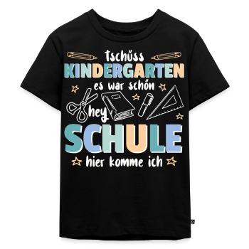 Kindergarten Abschied Hallo Schule ich bin soweit! - Kinder Premium Bio T-Shirt - Schwarz - Vorne - Mikhail (115cm)