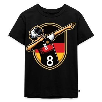 8 Jahre Junge Fussball Schwarz Rot Gold - Kinder Premium Bio T-Shirt - Schwarz - Vorne - Mikhail (115cm)