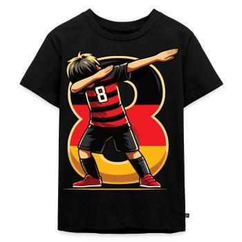8 Jahre Junge Fussball Schwarz Rot Gold - Kinder Premium Bio T-Shirt - Schwarz - Vorne - Mikhail (115cm)