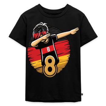8 Jahre Junge Fussball Schwarz Rot Gold - Kinder Premium Bio T-Shirt - Schwarz - Vorne - Mikhail (115cm)