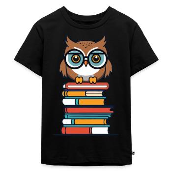 liteSüße Buch Illustration Für Eulen Liebhaber - Kinder Premium Bio T-Shirt - Schwarz - Vorne - Mikhail (115cm)