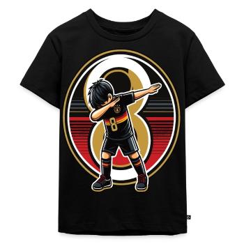 8 Jahre Junge Fussball Schwarz Rot Gold - Kinder Premium Bio T-Shirt - Schwarz - Vorne - Mikhail (115cm)