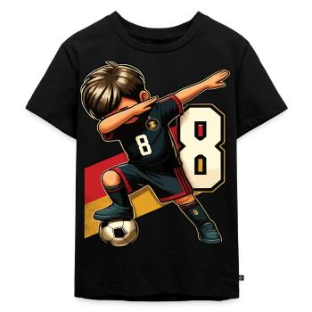8 Jahre Junge Fussball Schwarz Rot Gold - Kinder Premium Bio T-Shirt - Schwarz - Vorne - Mikhail (115cm)
