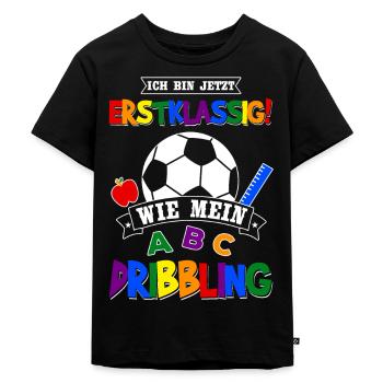 Schulanfang Schulkind Fußball Einschulung Geschenk - Kinder Premium Bio T-Shirt - Schwarz - Vorne - Mikhail (115cm)