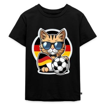 Fußball Katze Deutschland Fan Trikot - Kinder Premium Bio T-Shirt - Schwarz - Vorne - Mikhail (115cm)
