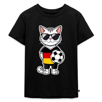 Fußball Katze Deutschland Fan Trikot - Kinder Premium Bio T-Shirt - Schwarz - Vorne - Mikhail (115cm)