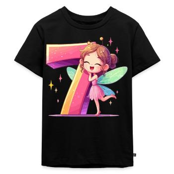 7 Years Fairy Elf Birthday Gift - Kids Premium Organic T-Shirt - black - Front - Mikhail (115cm)