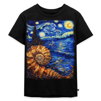Ammonit Fossil Paläontologe Sternennacht Malerei - Kinder Premium Bio T-Shirt - Schwarz - Vorne - Mikhail (115cm)