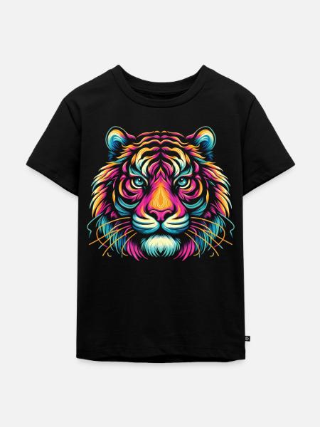 Tiger Gesicht, Bunte Tierkunst, Tiger - Kinder Premium Bio T-Shirt - Schwarz