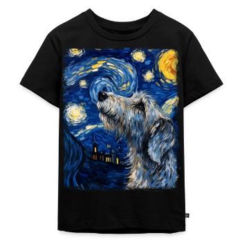 Irischer Wolfshund Hund Sternennacht Gemälde - Kinder Premium Bio T-Shirt - Schwarz - Vorne - Mikhail (115cm)