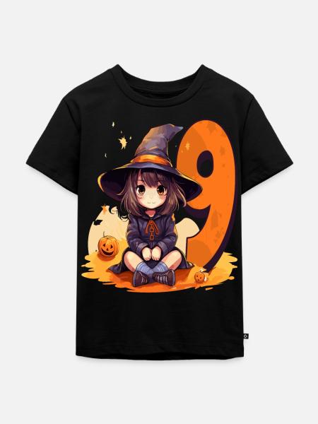 Witch Birthday Costume – Nine Years - Kids Premium Organic T-Shirt - black
