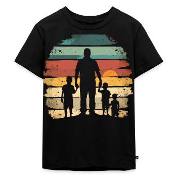 Vater mit 3 Kindern Vatertag Vintage - Kinder Premium Bio T-Shirt - Schwarz - Vorne - Mikhail (115cm)
