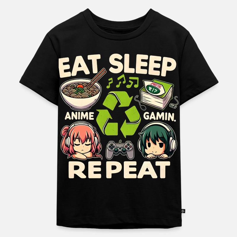 Mignon Anime Manger Dormir Anime Répéter Manga - T-shirt Premium bio Enfant - noir