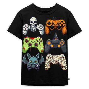 Manettes de jeu d’Halloween Sorcière Zombie Momie - T-shirt Premium bio Enfant - noir - Devant - Mikhail (115cm)
