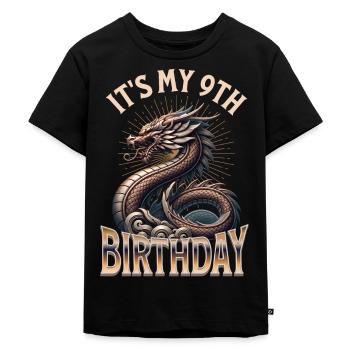 Drache 9. Geburtstag Drachen - Kinder Premium Bio T-Shirt - Schwarz - Vorne - Mikhail (115cm)