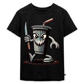 Unheimlicher Psycho Trinkbecher Getränke - Kinder Premium Bio T-Shirt - Schwarz - Vorne - Mikhail (115cm)