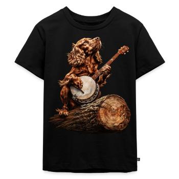 Brittany Spaniel Chien Joueur de Banjo Bluegrass - T-shirt Premium bio Enfant - noir - Devant - Mikhail (115cm)