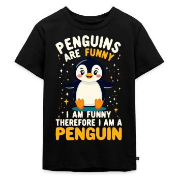 Penguin, Funny, Penguins Are Funny, Penguin - Kids Premium Organic T-Shirt - black - Front - Mikhail (115cm)
