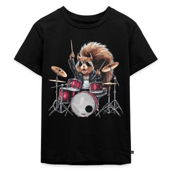 Cooles Rockin' Eichhörnchen Schlagzeuger - Kinder Premium Bio T-Shirt - Schwarz - Vorne - Mikhail (115cm)