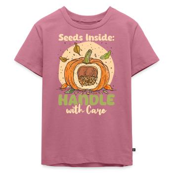 Ne mangez pas de graines de citrouille à l’intérieur avec précaution - T-shirt Premium bio Enfant - mauve - Devant - Hailey (125cm)