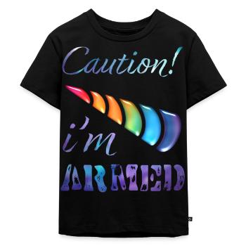 Vorsicht! Ich bin bewaffnetes Einhorn - Kinder Premium Bio T-Shirt - Schwarz - Vorne - Mikhail (115cm)