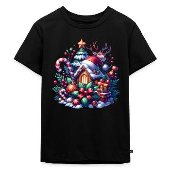 Christmas Snow Cabin - Kids Premium Organic T-Shirt - black - Front - Mikhail (115cm)