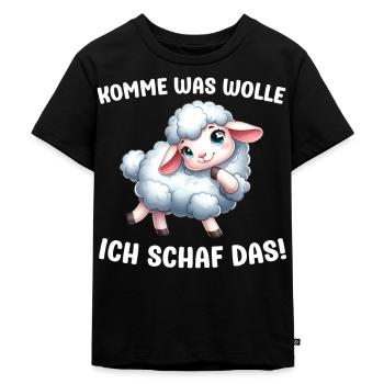 Komme was wolle ich Schaf das Schafe Sprüche - Kinder Premium Bio T-Shirt - Schwarz - Vorne - Mikhail (115cm)