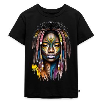 African woman with face paint and feathers - Kids Premium Organic T-Shirt - black - Front - Mikhail (115cm)