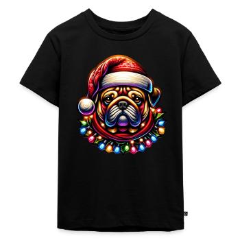 Weihnachts Lichterkette Bulldogge - Kinder Premium Bio T-Shirt - Schwarz - Vorne - Mikhail (115cm)