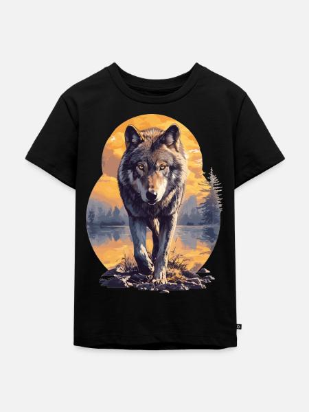 Wölfe Wolf - Kinder Premium Bio T-Shirt - Schwarz