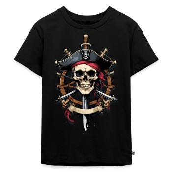 Piratenflaggen Skull Jolly Roger Pirat Kostüm - Kinder Premium Bio T-Shirt - Schwarz - Vorne - Mikhail (115cm)