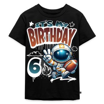 Astronaut 6. Geburtstag Football - Kinder Premium Bio T-Shirt - Schwarz - Vorne - Mikhail (115cm)