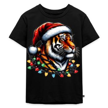 Bengalischer Tiger Löwe Weihnachtsmütze Xmas - Kinder Premium Bio T-Shirt - Schwarz - Vorne - Mikhail (115cm)