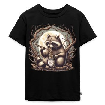 Lustiger Waschbär isst Instant-Nudeln - Kinder Premium Bio T-Shirt - Schwarz - Vorne - Mikhail (115cm)