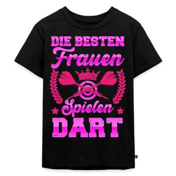 Dartspielerin DIE BESTEN FRAUEN SPIELEN DART - Kinder Premium Bio T-Shirt - Schwarz - Vorne - Mikhail (115cm)