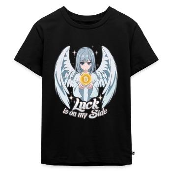 Luck Is On My Side–Stylish Crypto Angel Design - Kids Premium Organic T-Shirt - black - Front - Mikhail (115cm)