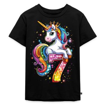 Einhorn Zum 7. Geburtstag Für Kinder - Kinder Premium Bio T-Shirt - Schwarz - Vorne - Mikhail (115cm)