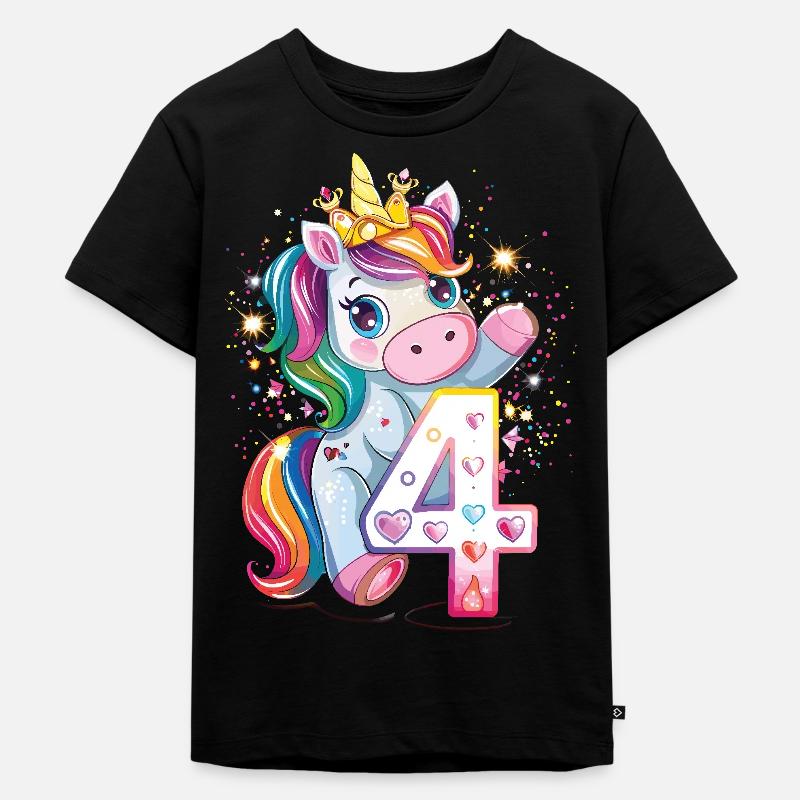 Kinder 4. Geburtstag Einhorn - Kinder Premium Bio T-Shirt - Schwarz