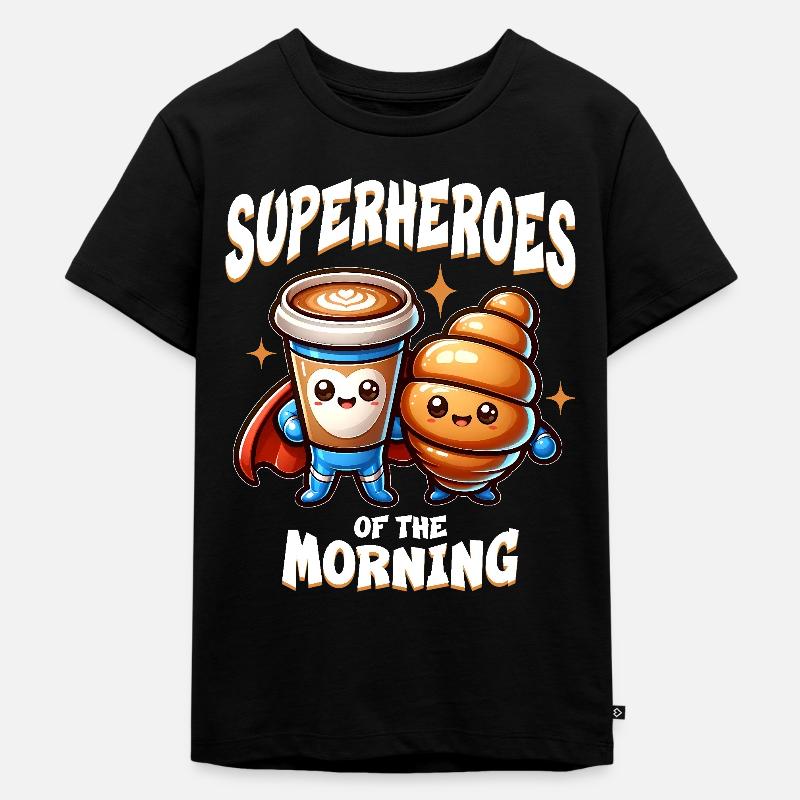 Cappuccino und Croissants Superhelden - Kinder Premium Bio T-Shirt - Schwarz
