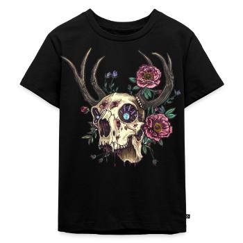 Wendigo Blumen Schädel Wild - Kinder Premium Bio T-Shirt - Schwarz - Vorne - Mikhail (115cm)