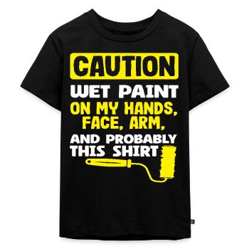 Achtung Maler Nasse Farbe Überall - Kinder Premium Bio T-Shirt - Schwarz - Vorne - Mikhail (115cm)