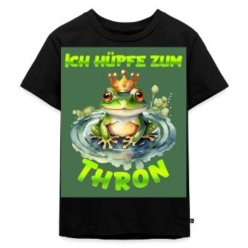 Froschkostüm ICH HÜPFE ZUM THRON Lustiges - Kinder Premium Bio T-Shirt - Schwarz - Vorne - Mikhail (115cm)