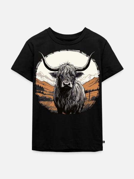 Schottisches Hochlandrind - Kinder Premium Bio T-Shirt - Schwarz