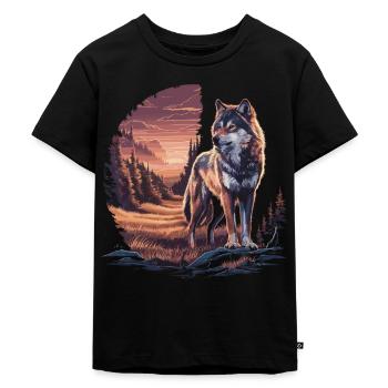 Einsamer Wolf im Sonnenuntergang – Wilde Natur - Kinder Premium Bio T-Shirt - Schwarz - Vorne - Mikhail (115cm)