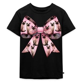 Coquette Bogen Siamkatze Mama niedlich Muster rosa - Kinder Premium Bio T-Shirt - Schwarz - Vorne - Mikhail (115cm)