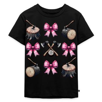 Coquette Bogen Holzarbeiter Logger Mütter Tag Rosa - Kinder Premium Bio T-Shirt - Schwarz - Vorne - Mikhail (115cm)
