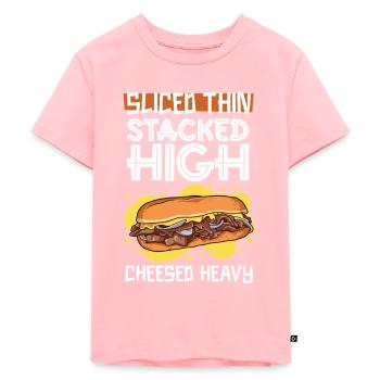 Dünn geschnitten - Philly Cheesesteak - Kinder Premium Bio T-Shirt - Rosa - Vorne - AI Model Kid Female (0cm)