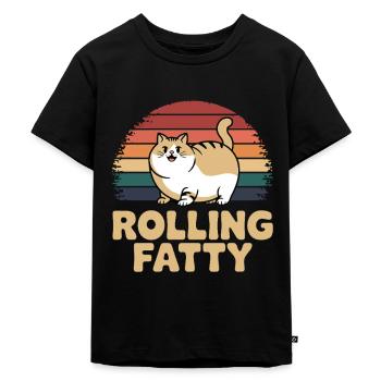 Rolling Fatty Katze Tier Lustige Katze - Kinder Premium Bio T-Shirt - Schwarz - Vorne - Mikhail (115cm)