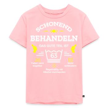 HANDLE MIT SORGFALT – 63 JAHRE PERFEKTION - Kinder Premium Bio T-Shirt - Rosa - Vorne - AI Model Kid Female (0cm)