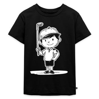 Kleiner Golfer Skizze - Kinder Premium Bio T-Shirt - Schwarz - Vorne - Mikhail (115cm)